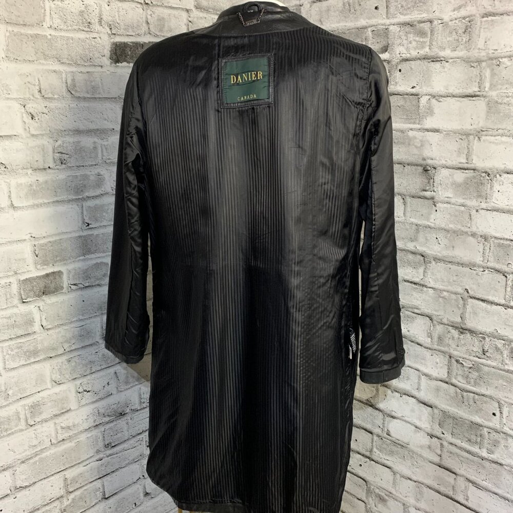 Vintage 90s Danier Black Leather Blazer Trench Coat Overcoat Longline Jacket - Picture 8 of 16